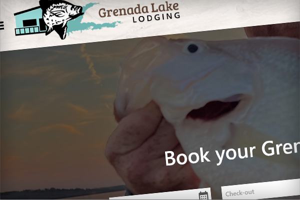 Screenshot of the homepage of the new Grenada Lake Lodging website