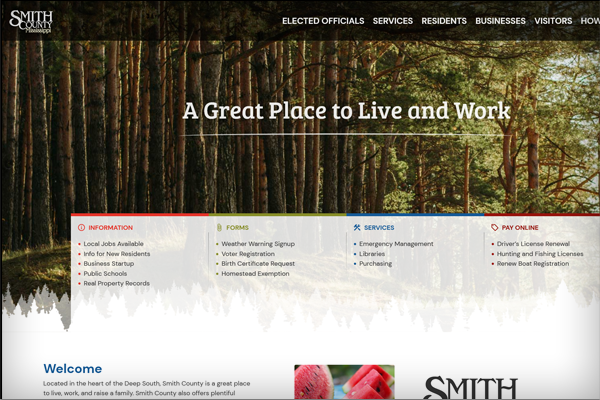 Screenshot of Smith County's website homepage