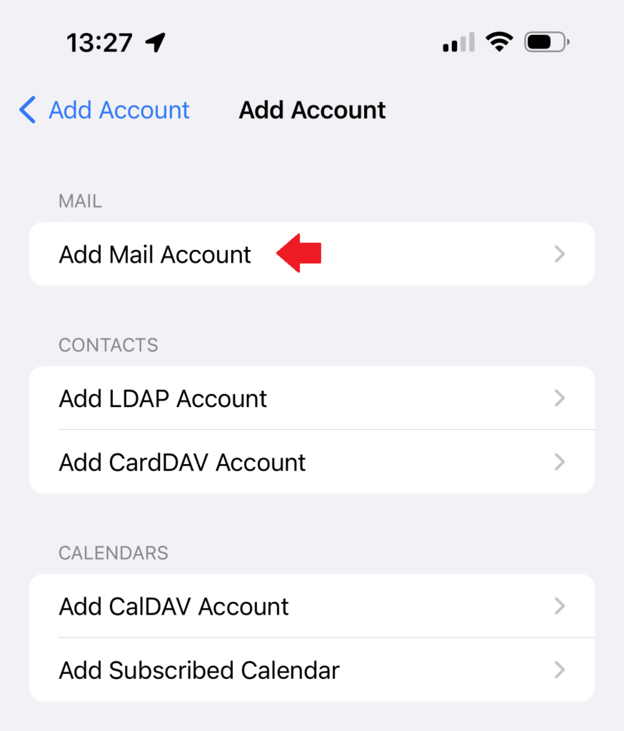Select Add Mail Account