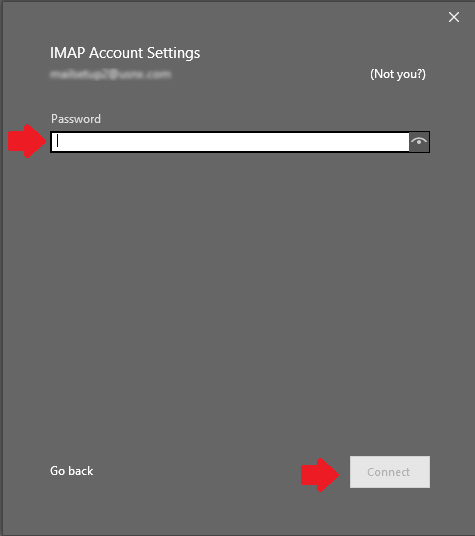 Enter the email password in the “Password” field and click “Connect”.