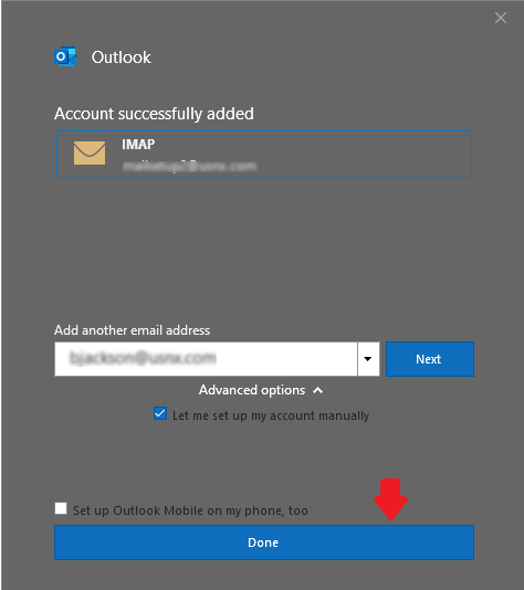 If you see “Account successfully added” then you are done and you can click “Done” to finish. If there was a problem, please contact us for support.