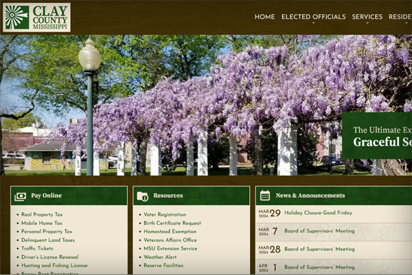 Homepage screenshot of Clay County website